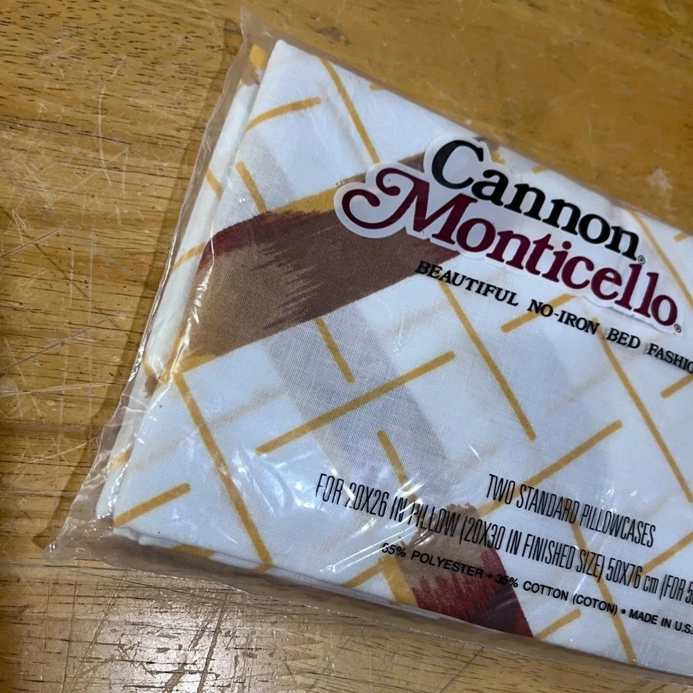 Vtg Cannon Monticello MCM Geometric Brushstroke Standard Pillowcase Set‎ 2pk NOS